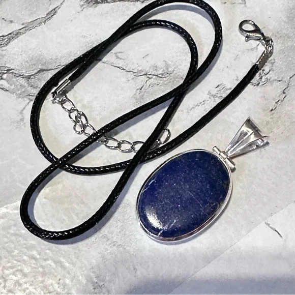 Stunning Blue Lapis Lazuli Natural Stone Silver tone Pendant Necklace 4313 - Picture 10 of 10